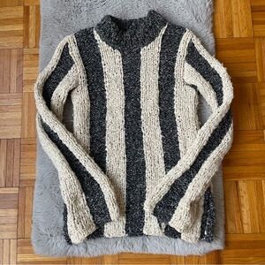 LOUIS VUITTON Chunky Knit Sweater Ivory & Charcoal Stripe Size M | Made in Italy